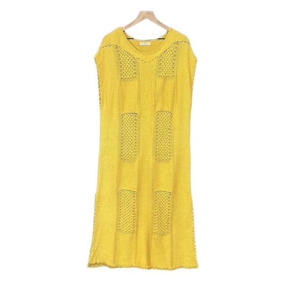 Ces Femme Yellow Beachy Crochet Knitted Sweater Midi Dress Medium - Picture 4 of 10